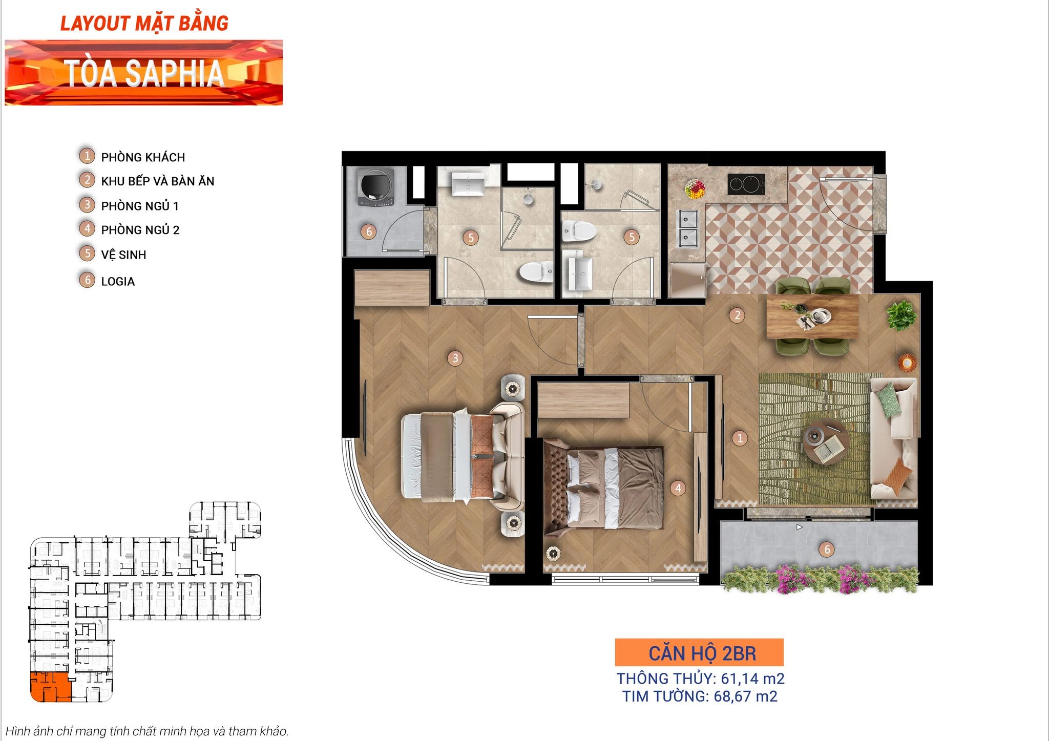 Mat bang can 2br 61m2 Sun Saphia Residence