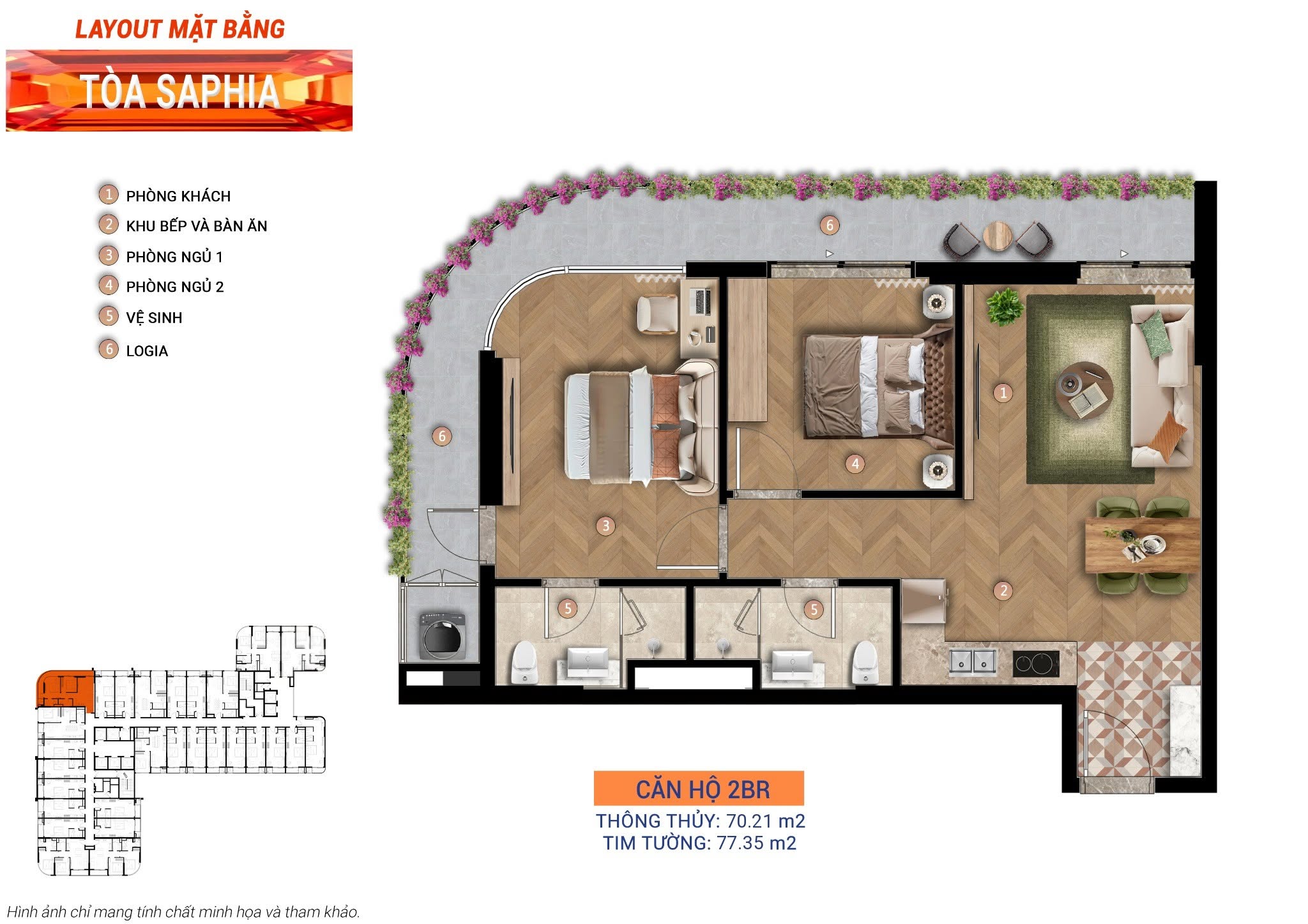 Mat bang can 2br 70m2 Sun Saphia Residence